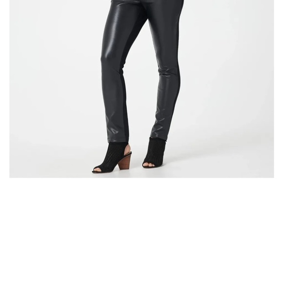 BELLE BY KIM GRAVEL FAUX LEATHER PONTE PANT WITH HIP ZIPPERS, BLACK - Picture 2 of 16